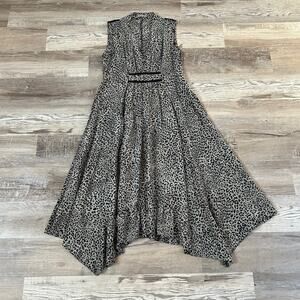 Rina Zin Leopard Print Dress Beige Black Handkerchief Hem Sleeveless L